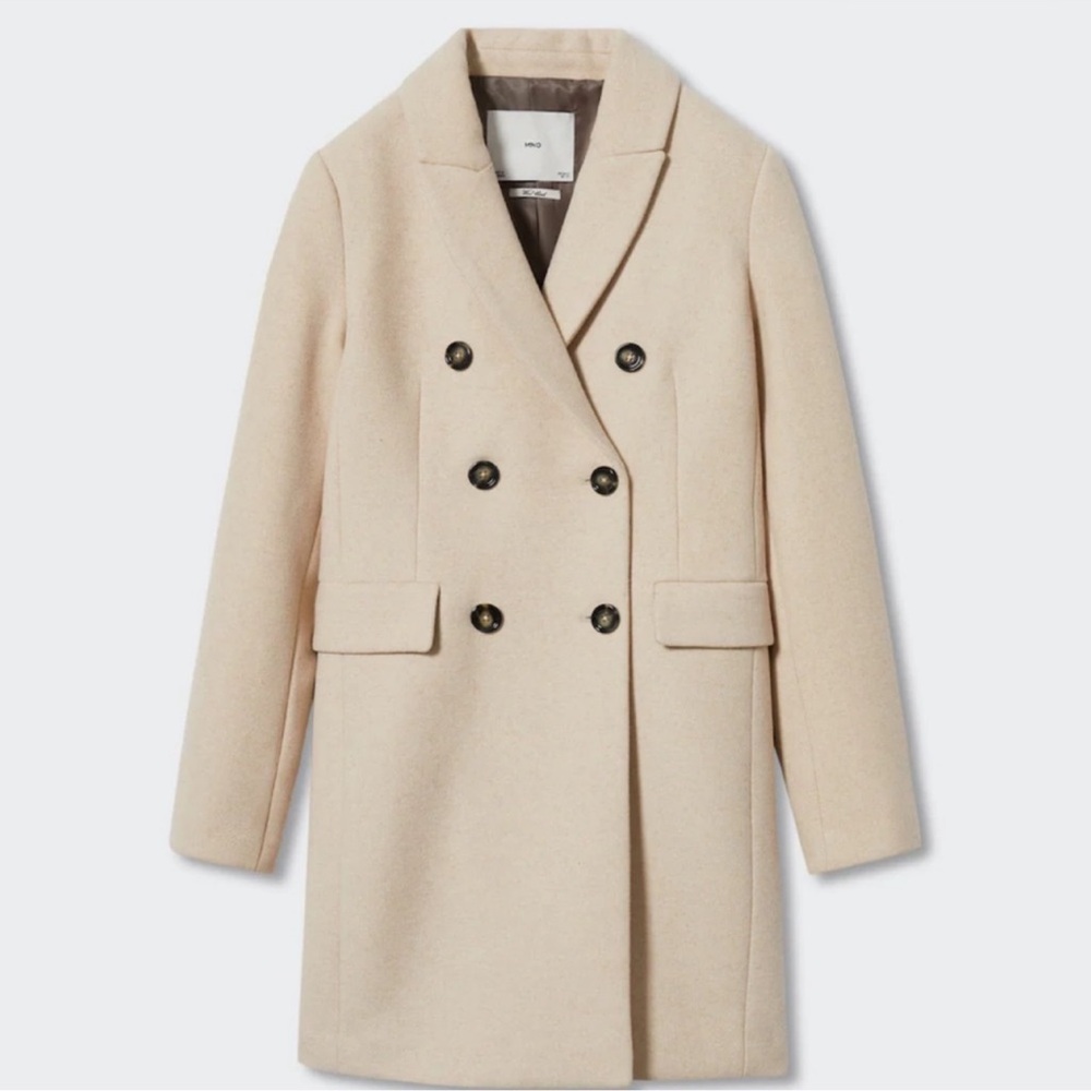 🔥NWT Mango🔥 Beige Double-Breasted Pea Coat